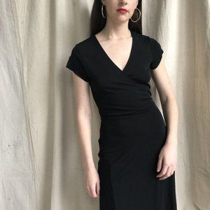 Banana Republic Black Short Sleeve Midi Wrap Dress Size M